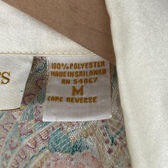 VICTORIAS SECRET Robe M Gold Label Sheer Floral Paisley Jacquard Long Ivory VTG - Picture 9 of 13